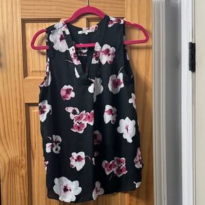 Violet and Clare Black and Pink Floral Sleeveless Blouse